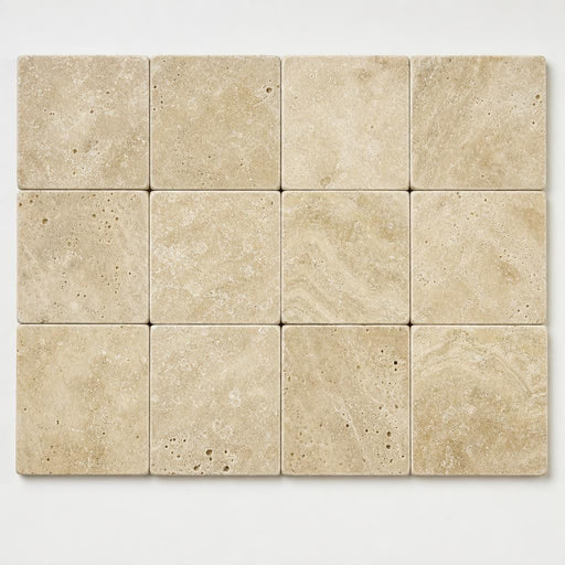 Walnut 6x6 Tumbled Travertine Tile close-up
