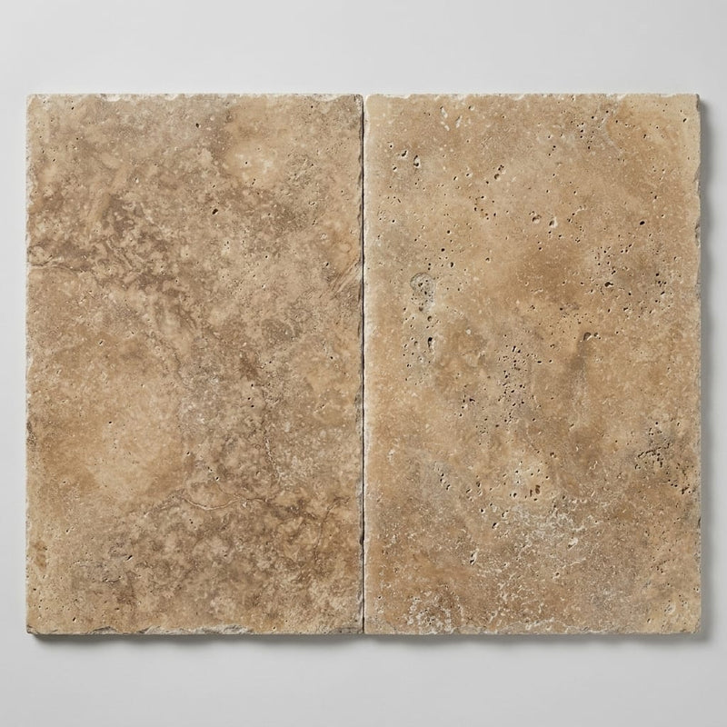 Walnut Brushed Chiseled 16x24 Travertine Tile close-up