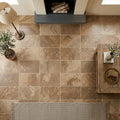 Walnut Brushed Chiseled 16x24 Travertine Tile — Living Room floor