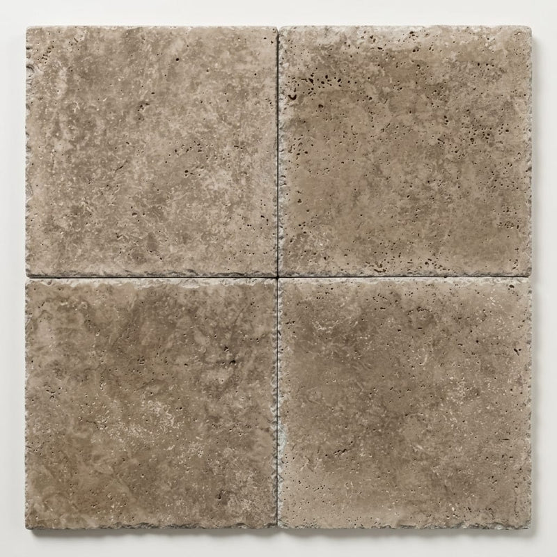 Walnut Brushed Chiseled 18x18 Travertine Tile close-up