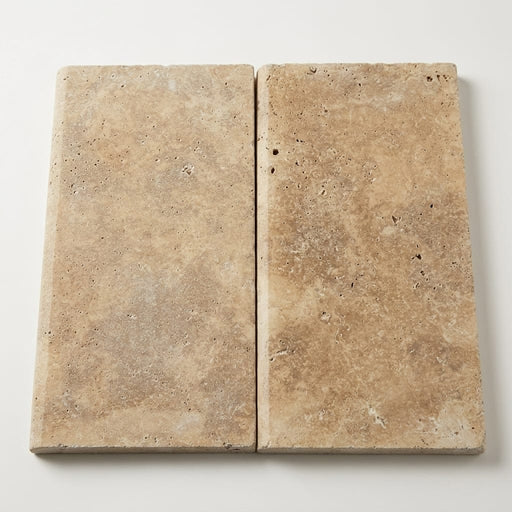 Walnut Bullnose Tumbled 12x24 2" Travertine Pool Coping close-up
