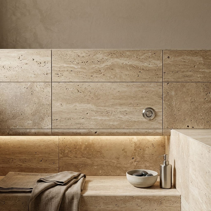 Walnut Bullnose Tumbled 12x24 2" Travertine Pool Coping — Spa spa overhang edge