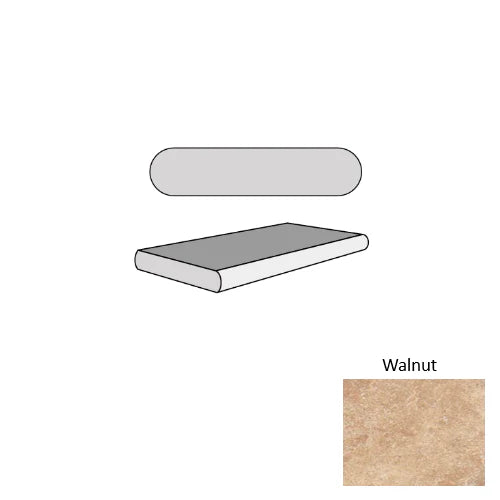 Chocolate Brown Walnut Travertine Tumbled 16 x 24 x 2 Double Bullnose Coping