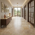Walnut Filled Honed 18x18 Travertine Tile — Hallway floor