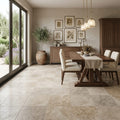 Walnut Filled Honed 18x18 Travertine Tile — Living Room floor