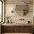 Walnut Filled Honed Vein Cut 12x24 Travertine Tile — Bathroom vanity wall