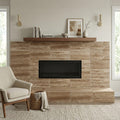 Walnut Filled Honed Vein Cut 12x24 Travertine Tile — Living Room fireplace surround