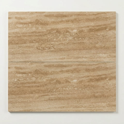 Walnut Polished Vein Cut 12x24 Travertine Tile close-up