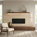 Walnut Polished Vein Cut 12x24 Travertine Tile — Living Room fireplace surround
