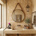 Walnut Travertine 1x1 Tumbled Travertine Mosaic — Bathroom shower wall