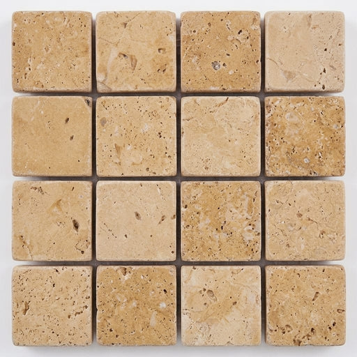 Walnut Travertine 1x1 Tumbled Travertine Mosaic close-up