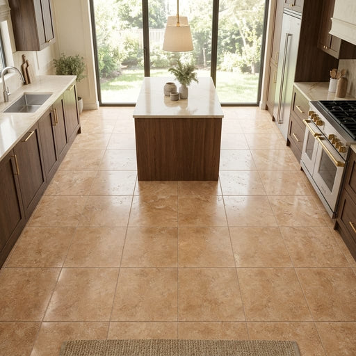 Walnut Travertine 12x12 Filled & Honed Travertine Tile — Kitchen floor