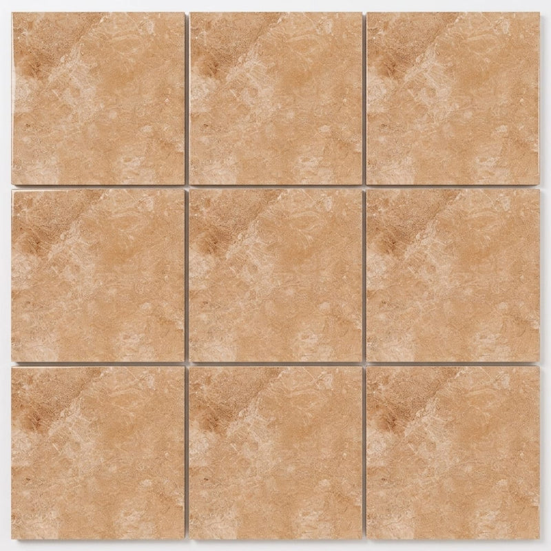 Walnut Travertine 12x12 Filled & Polished Travertine Tile close-up