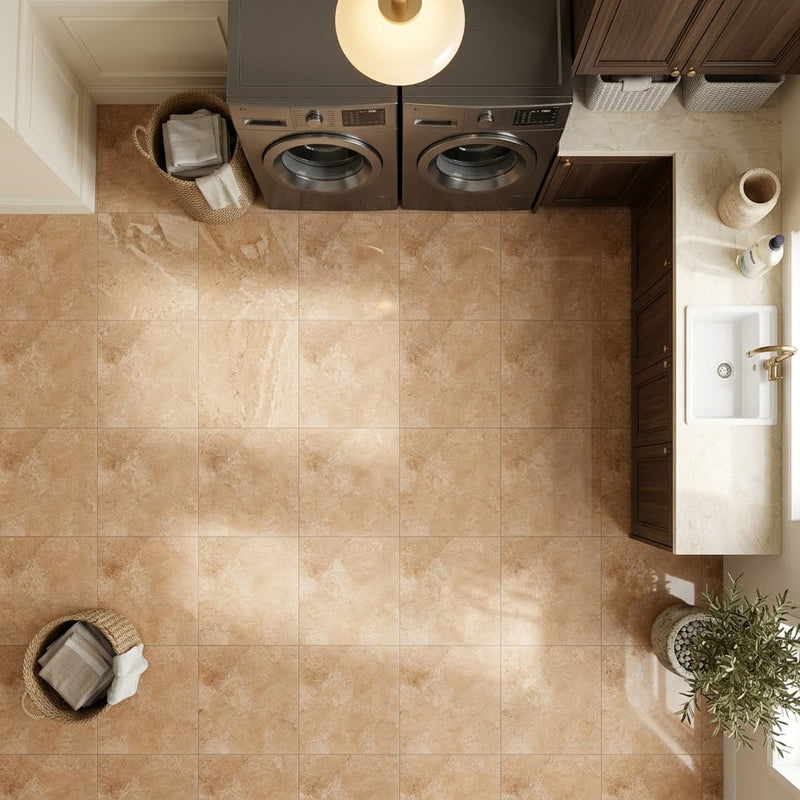 Walnut Travertine 12x12 Filled & Polished Travertine Tile — Laundry Room floor