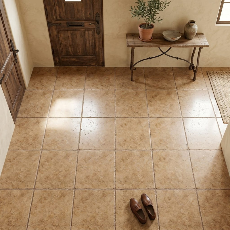 Walnut Travertine 12x12 Tumbled Travertine Tile — Foyer floor