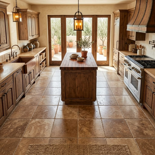 Walnut Travertine 12x12 Tumbled Travertine Tile — Kitchen floor