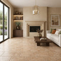 Walnut Travertine 12x24 Filled & Honed Travertine Tile — Living Room floor