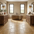 Walnut Travertine 12x24 Tumbled Travertine tile — Bathroom floor