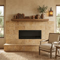 Walnut Travertine 12x24 Tumbled Travertine tile — Living Room fireplace surround