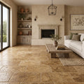 Walnut Travertine 12x24 Tumbled Travertine tile — Living Room floor