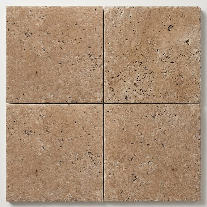 Walnut Travertine 16x16 Unfilled, Brushed & Chiseled Travertine Tile close-up