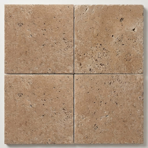 Walnut Travertine 16x16 Unfilled, Brushed & Chiseled Travertine Tile close-up
