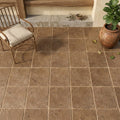 Walnut Travertine 16x16 Unfilled, Brushed & Chiseled Travertine Tile — Covered Patio floor