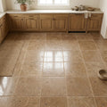 Walnut Travertine 16x16 Unfilled, Brushed & Chiseled Travertine Tile — Kitchen floor