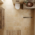 Walnut Travertine 16x24 Tumbled Travertine tile — Bathroom floor