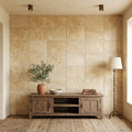 Walnut Travertine 16x24 Tumbled Travertine tile — Living Room feature wall