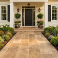 Walnut Travertine 16x24 Tumbled Travertine Paver — Front Yard front porch