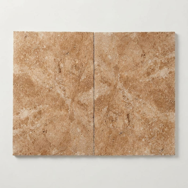 Walnut Travertine 16x24 Unfilled, Brushed & Chiseled Travertine Tile close-up