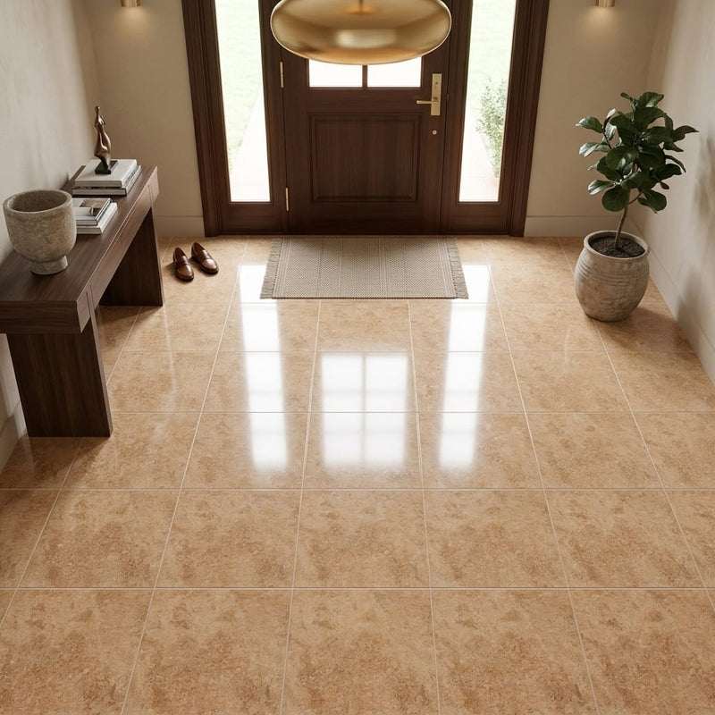 Walnut Travertine 18x18 Filled & Polished Travertine Tile — Foyer floor