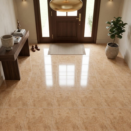 Walnut Travertine 18x18 Filled & Polished Travertine Tile — Foyer floor