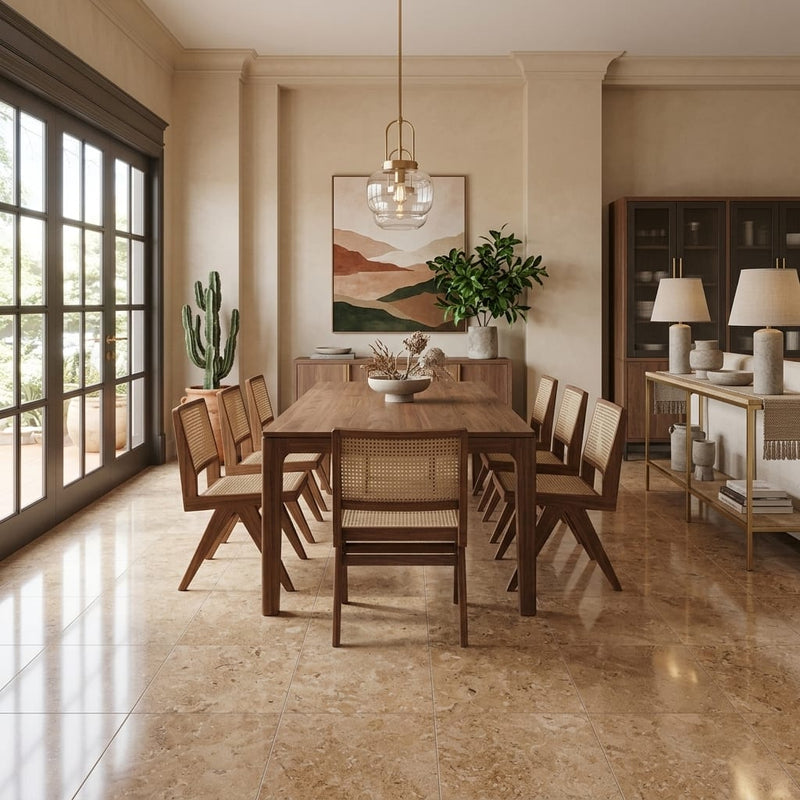 Walnut Travertine 18x18 Filled & Polished Travertine Tile — Living Room floor