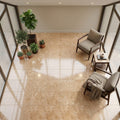 Walnut Travertine 18x18 Filled & Polished Travertine Tile — Sunroom floor