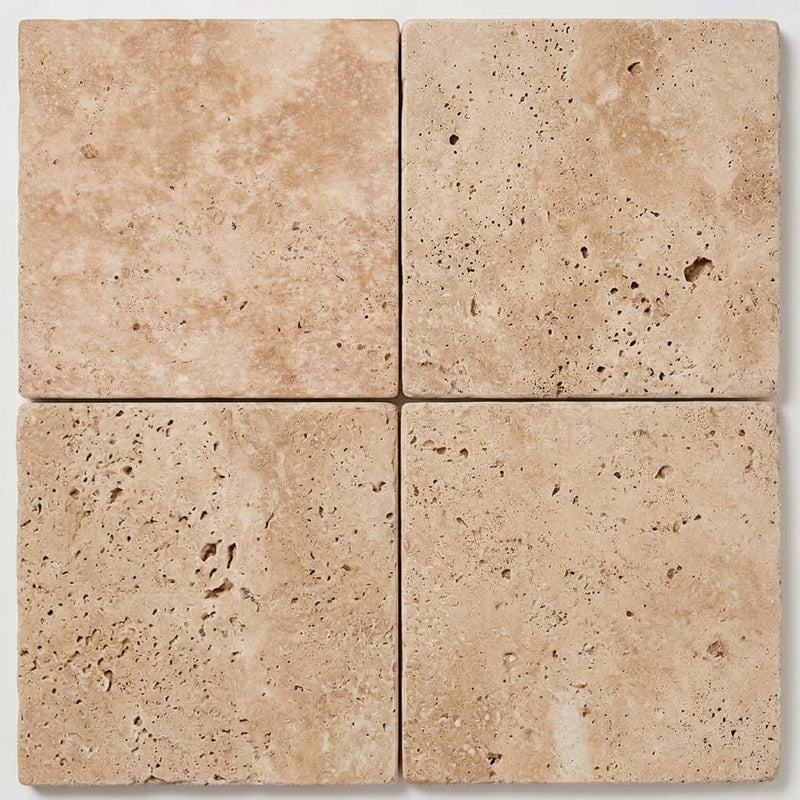 Walnut Travertine 18x18 Tumbled Travertine Tile close-up