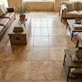 Walnut Travertine 18x18 Tumbled Travertine Tile — Family Room floor