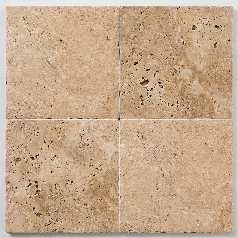 Walnut Travertine 18x18 Unfilled, Brushed & Chiseled Travertine Tile close-up