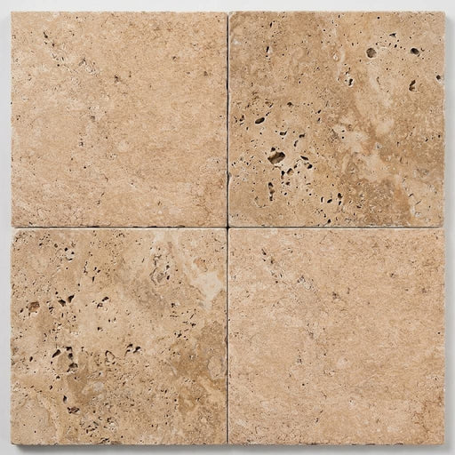 Walnut Travertine 18x18 Unfilled, Brushed & Chiseled Travertine Tile close-up