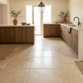 Walnut Travertine 18x18 Unfilled, Brushed & Chiseled Travertine Tile — Kitchen floor