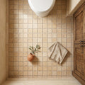 Walnut Travertine 2x2 Tumbled Travertine Mosaic — Bathroom floor