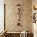 Walnut Travertine 2x2 Tumbled Travertine Mosaic — Bathroom shower wall