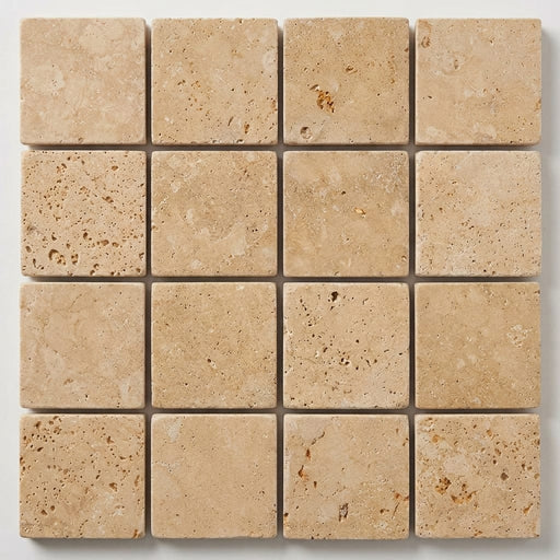 Walnut Travertine 2x2 Tumbled Travertine Mosaic close-up