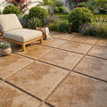 Walnut Travertine 24x24 Tumbled Travertine Paver — Backyard patio