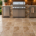Walnut Travertine 24x24 Tumbled Travertine Paver — Outdoor Kitchen floor