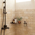 Walnut Travertine 3x6 Tumbled Travertine Tile — Bathroom shower wall