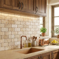 Walnut Travertine 3x6 Tumbled Travertine Tile — Kitchen backsplash