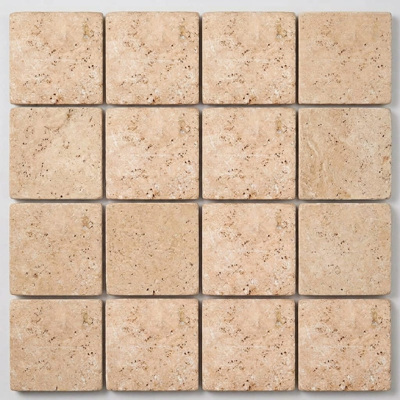 Walnut Travertine 4x4 Tumbled Travertine Tile close-up
