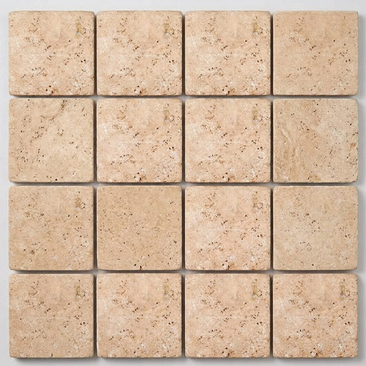 Walnut Travertine 4x4 Tumbled Travertine Tile close-up
